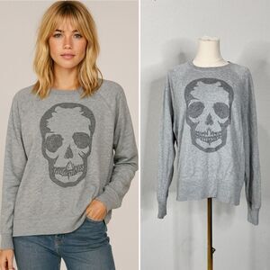 Zadig & Voltaire Upper Studded Skull Studs Sweatshirt Gray Cotton Modal Raglan S